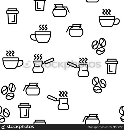 Coffee Equipment Seamless Pattern Vector Contour Illustration. Coffee Equipment Seamless Pattern Vector
