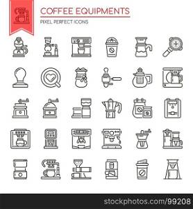 Coffee Equipments , Thin Line and Pixel Perfect Icons