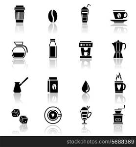 Coffee espresso cappuccino frappe black icons set with restaurant symbols isolated vector illustration
