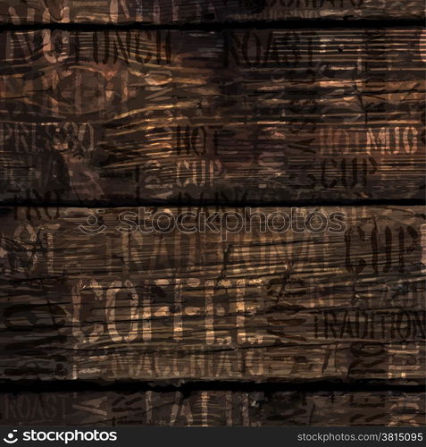 Coffee Experience Words On Wooden Texture. Vector.