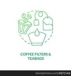 Coffee filters and teabags concept icon. Spoiled paper waste idea thin line illustration. Non-biodegradable plastic. Preventing greenhouse gas emissions. Vector isolated outline RGB color drawing. Coffee filters and teabags concept icon