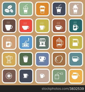 Coffee flat icons on brown background, stock vector