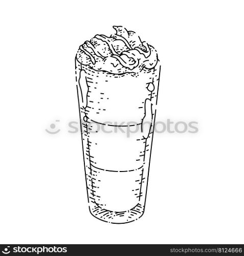 coffee glass sketch hand drawn vector cafe cup, hot drink, cold milk foam vintage black line illustration. coffee glass sketch hand drawn vector