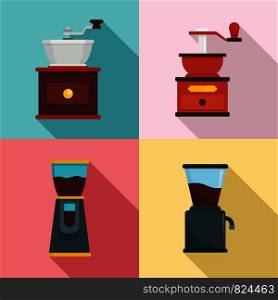 Coffee grinder icon set. Flat set of coffee grinder vector icons for web design. Coffee grinder icon set, flat style