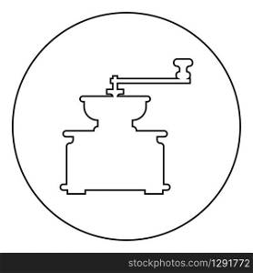 Coffee grinder Mill manual manufacture classic vintage style icon in circle round outline black color vector illustration flat style simple image. Coffee grinder Mill manual manufacture classic vintage style icon in circle round outline black color vector illustration flat style image