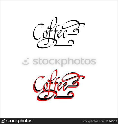 Coffee Hand Drawn Pen Ink Style, Coffee Word Handwritten Vector Art Illustration