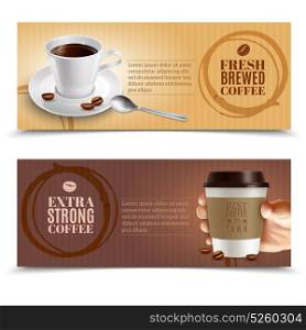 Coffee Horizontal Banners Set. Fresh coffee horizontal realistic banners set isolated vector illustration