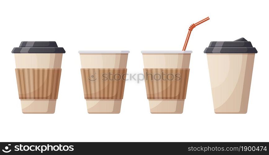 Coffee hot drink paper cups. Cafe, restaurant or take out coffee plastic cups, disposable plastic hot drinks coffee cup vector illustration. Paper coffee cup. Set of hot, drink in cup, coffee espresso. Coffee hot drink paper cups. Cafe, restaurant or take out coffee plastic cups, disposable plastic hot drinks coffee cup vector illustration. Paper coffee cups
