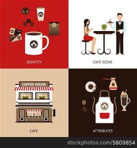 Coffee house design concept set with cafe identity flat icons isolated vector illustration. Coffee House Flat Set