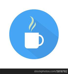 Coffee icon cup on blue and white background. Flat style