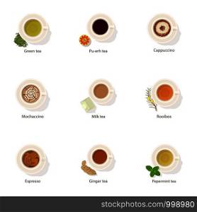 Coffee icons set. Cartoon set of 9 coffee vector icons for web isolated on white background. Coffee icons set, cartoon style