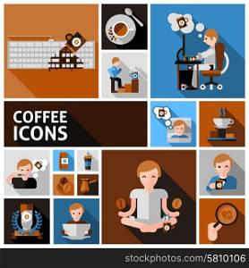 Coffee Icons Set. Coffee and morning icons set with cup computer and newspaper flat isolated vector illustration