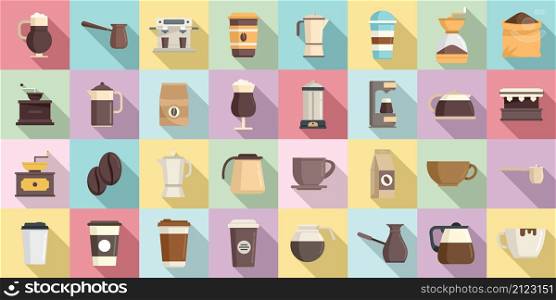 Coffee icons set flat vector. Cafe cup. Restaurant takeaway coffee. Coffee icons set flat vector. Cafe cup
