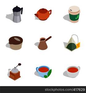 Coffee icons set. Isometric 3d illustration of 9 coffee vector icons for web. Coffee icons, isometric 3d style