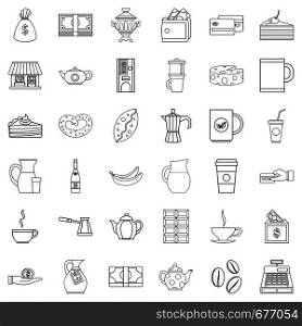 Coffee icons set. Outline style of 36 coffee vector icons for web isolated on white background. Coffee icons set, outline style
