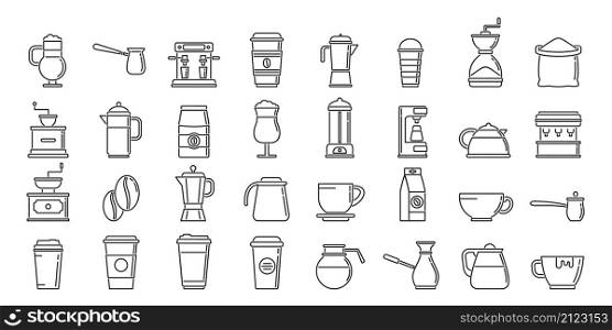 Coffee icons set outline vector. Cafe cup. Restaurant takeaway coffee. Coffee icons set outline vector. Cafe cup