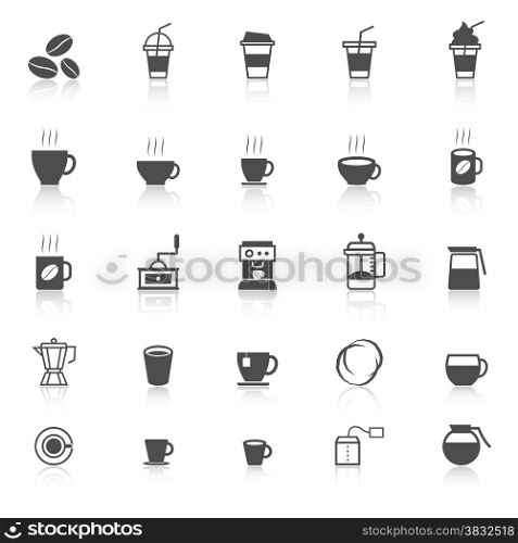 Coffee icons with reflect on white background, stock vector