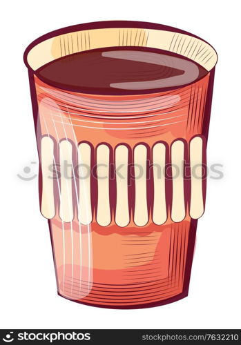 Coffee in disposable paper or plastic glass isolated sketch icon. Vector container with strong refreshing morning drink. Takeaway dishware, cup for espresso and latte. Coffee in Disposable Paper Plastic Glass Isolated