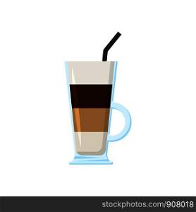 coffee in glass cup, latte with straw, vector. coffee in glass cup, latte with straw