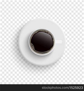 Coffee in white cups view from the top isolated on transparent background, vector illustration