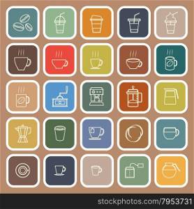 Coffee line flat icons on brown background, stock vector