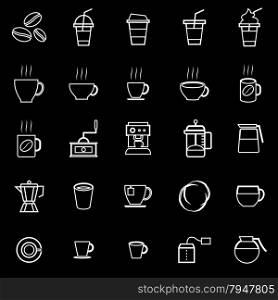 Coffee line icons on black background, stock vector