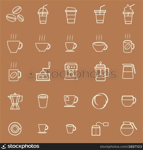 Coffee line icons on brown background, stock vector