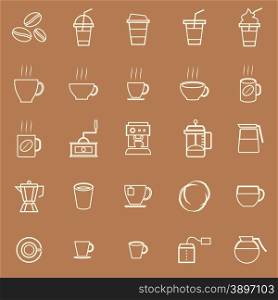 Coffee line icons on brown background, stock vector