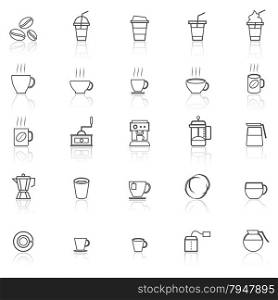 Coffee line icons with reflect on white, stock vector