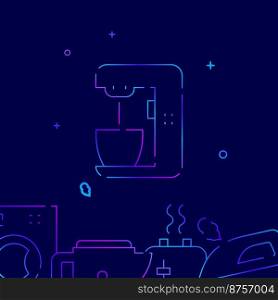 Coffee machine, food processor gradient line vector icon, simple illustration on a dark blue background, household, appliances related bottom border.. Coffee machine, food processor gradient line icon, vector illustration