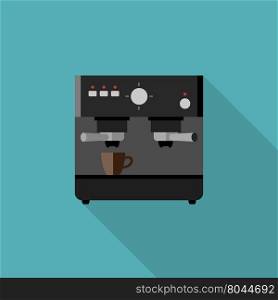 Coffee machine icon. Flat illustration of coffee maker with long shadow.