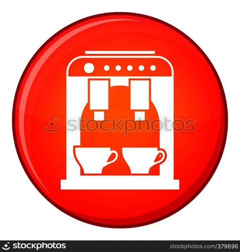 Coffee machine icon in red circle isolated on white background vector illustration. Coffee machine icon, flat style