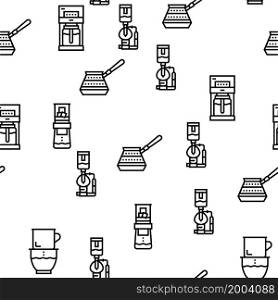 Coffee Make Machine And Accessory Vector Seamless Pattern Thin Line Illustration. Coffee Make Machine And Accessory Vector Seamless Pattern