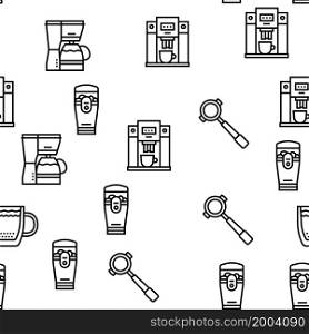Coffee Make Machine And Accessory Vector Seamless Pattern Thin Line Illustration. Coffee Make Machine And Accessory Vector Seamless Pattern