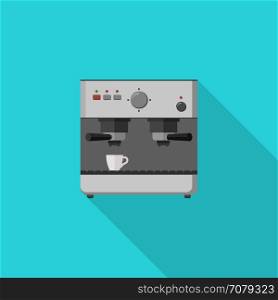 Coffee maker. Coffee machine with long shadow. Flat illustration of coffee maker.