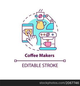 Coffee maker concept icon. Home automated devices. Daily automation abstract idea thin line illustration. Isolated outline drawing. Editable stroke. Roboto-Medium, Myriad Pro-Bold fonts used. Coffee maker concept icon