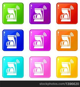 Coffee maker icons set 9 color collection isolated on white for any design. Coffee maker icons set 9 color collection