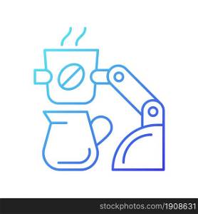 Coffee making robot gradient linear vector icon. Robotic barista. Automated drinks brewing. Self-contained kiosk. Thin line color symbol. Modern style pictogram. Vector isolated outline drawing. Coffee making robot gradient linear vector icon