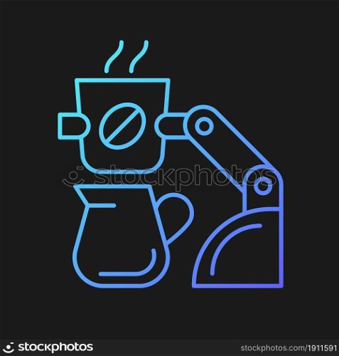 Coffee making robot gradient vector icon for dark theme. Robotic barista. Automated drink brewing. Self-contained kiosk. Thin line color symbol. Modern style pictogram. Vector isolated outline drawing. Coffee making robot gradient vector icon for dark theme