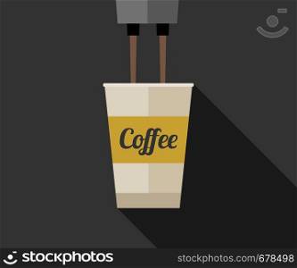 Coffee making with paper cup. Flat illustration of coffee paper cup with long shadow.. Coffee making with paper cup