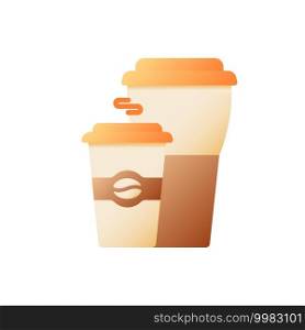 Coffee menu vector flat color icon. Drinks for take away. Tea for take out. Big and medium mocha cup. Fast food delivery. Cartoon style clip art for mobile app. Isolated RGB illustration. Coffee menu vector flat color icon