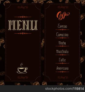 coffee menu, vector illustration. coffee menu