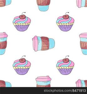 Coffee, milkshakes seamless pattern. Cute pattern for a coffee shop or coffee lovers. Print. Print for cloth design, textile, fabric, wallpaper