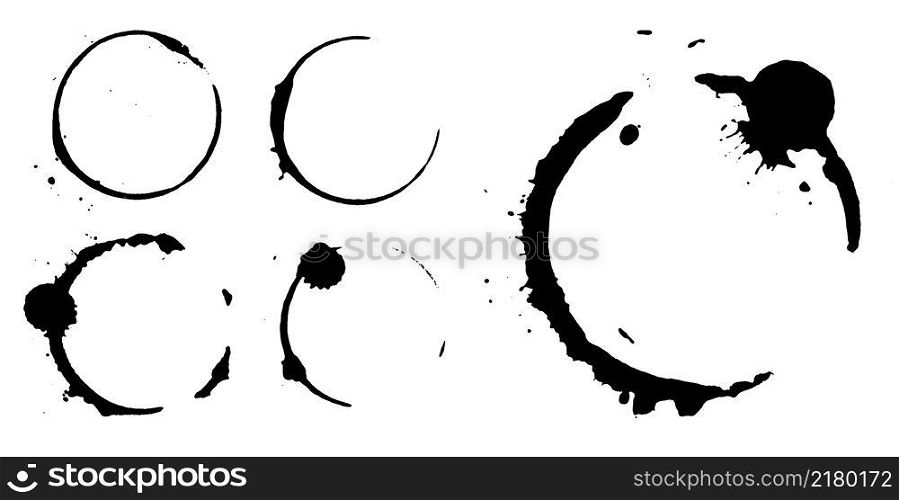 Coffee mug footprint texture. Careless blots and dots on light background. Texture of poster back. Vector