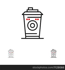 Coffee, Mug, Starbucks, Black Coffee Bold and thin black line icon set