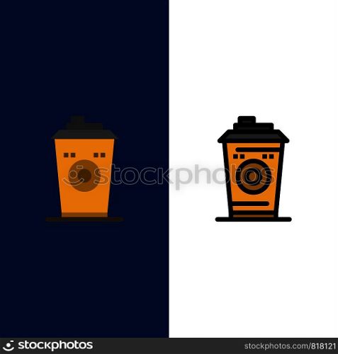 Coffee, Mug, Starbucks, Black Coffee Icons. Flat and Line Filled Icon Set Vector Blue Background