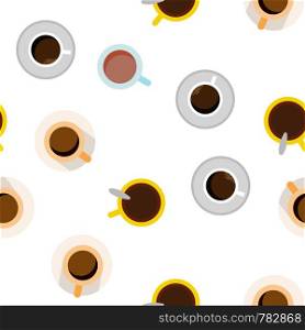 Coffee Mugs Top View Vector Color Icons Seamless Pattern. Cafe, Coffee Shop Logo. Latte, Cappuccino Cups With Saucers Linear Symbols Pack. Hot Beverage In Porcelain Kitchenware Illustration. Coffee Mugs Top View Vector Seamless Pattern
