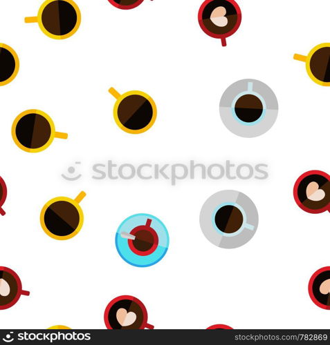 Coffee Mugs Top View Vector Color Icons Seamless Pattern. Cafe, Coffee Shop Logo. Latte, Cappuccino Cups With Saucers Linear Symbols Pack. Hot Beverage In Porcelain Kitchenware Illustration. Coffee Mugs Top View Vector Seamless Pattern