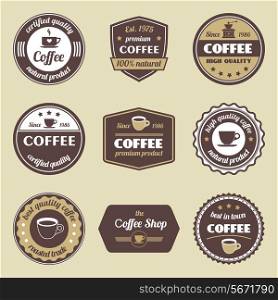 Coffee natural product certified quality label set isolated vector illustration