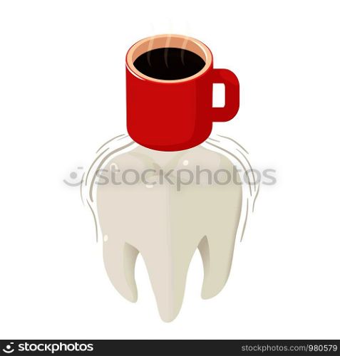 Coffee on tooth icon. Isometric of coffee on tooth vector icon for web design isolated on white background. Coffee on tooth icon, isometric style